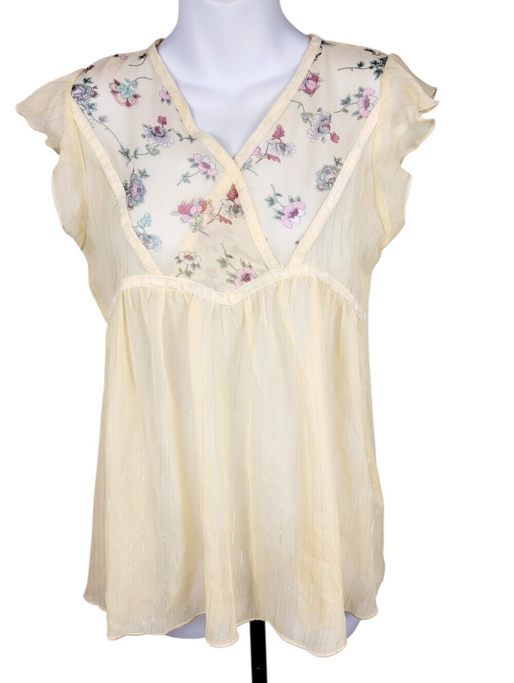 2/$20 Y2K Yellow Floral Pattern Sheer Top Blouse Size: XS